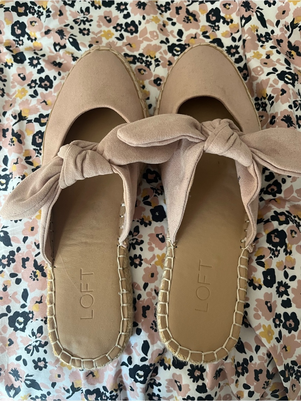New LOFT Blush Bow Espadrille Mules - Soft Pink